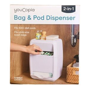 youCopia SinkSuite 2-in-1 Under Sink Trash Bag and Dish Pod Dispenser, White